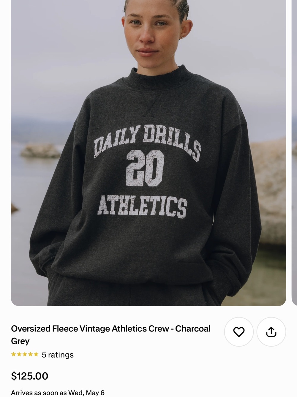 Daily Drills Charcoal Crewneck Sweatshirt with White Athletic Print